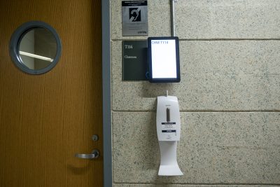 Hand sanitizer dispenser at the Chemistry Building
