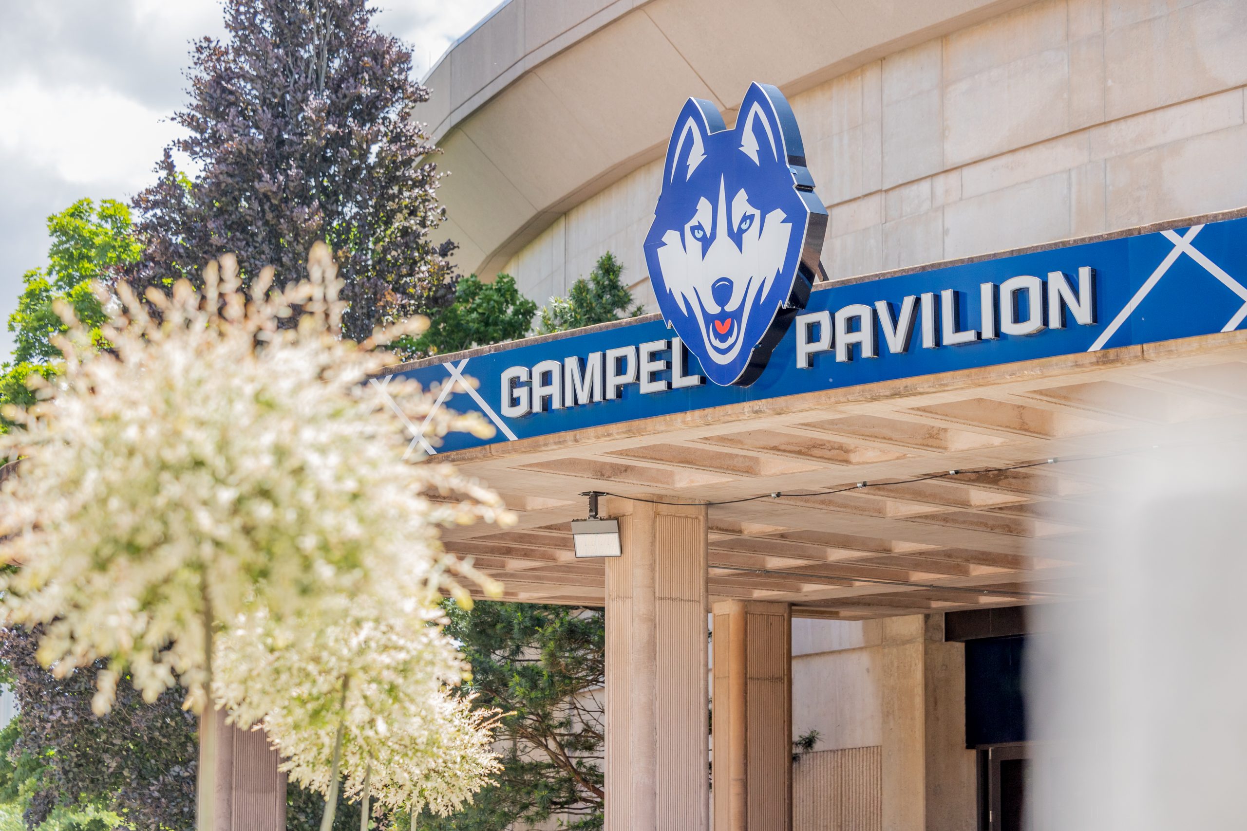 Gampel Pavilion sits on a sunny summer day in Storrs on June 10, 2024. (Sydney Herdle/UConn Photo)