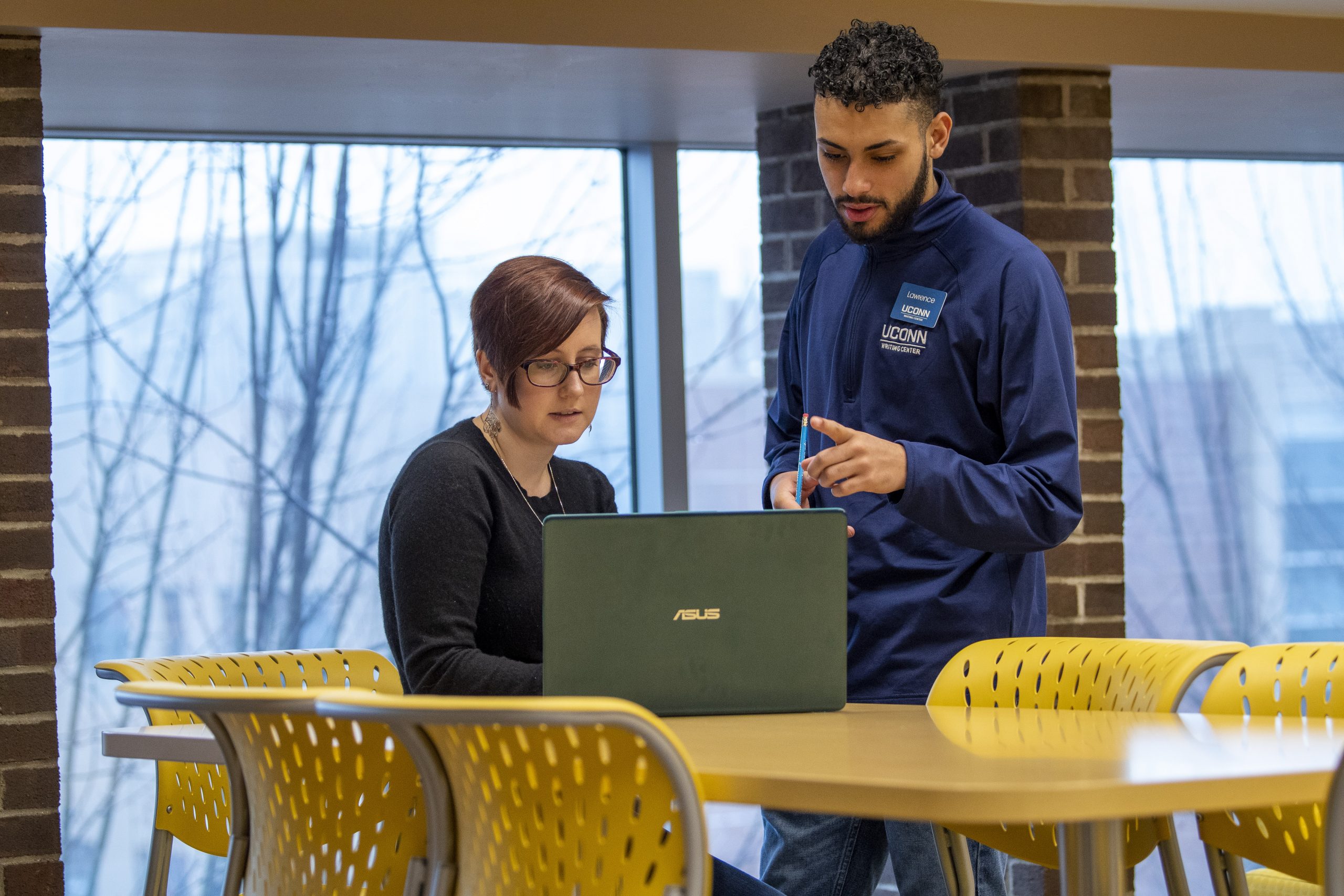 Students at the Writing Center being tutored in the Homer Babbidge Library on February 11,2020. (Sean Flynn/UConn Photo)