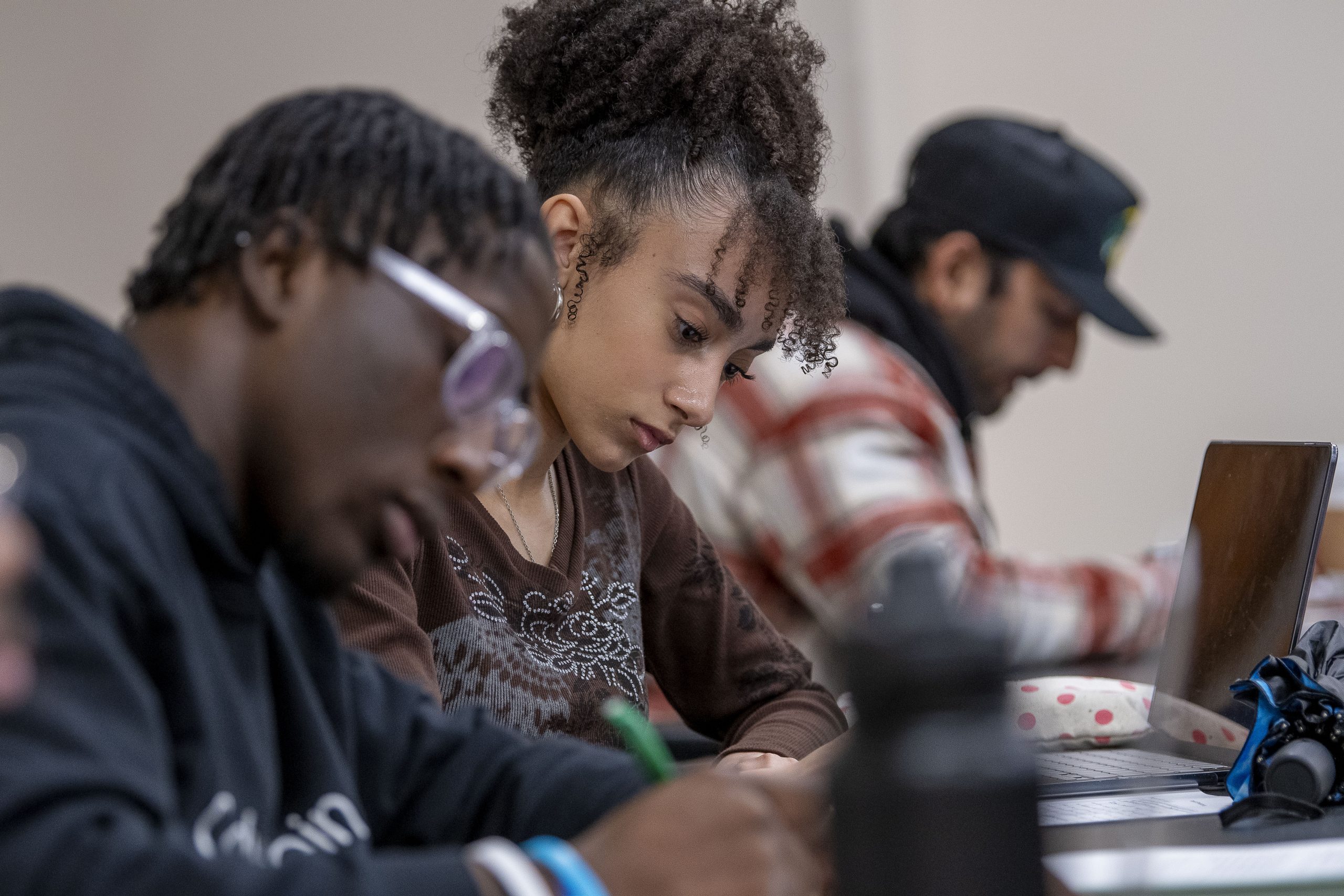 stamford-class240411d0768.jpg Students in a classroom at UConn Stamford on April 11, 2024. (Sean Flynn/UConn Photo)